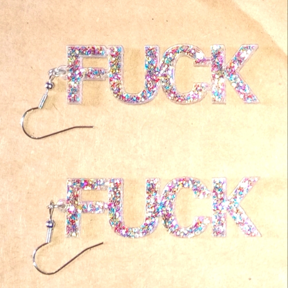 NEW! Sparkling Bold " F U C K " Statement Dangle Earrings - ADULT 18+ ONLY